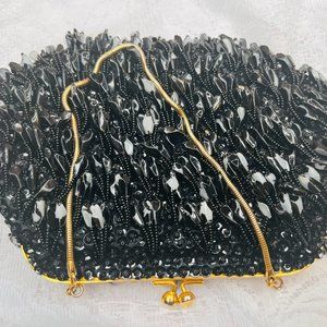 Vintage Black Purse Beaded Evening Handbag